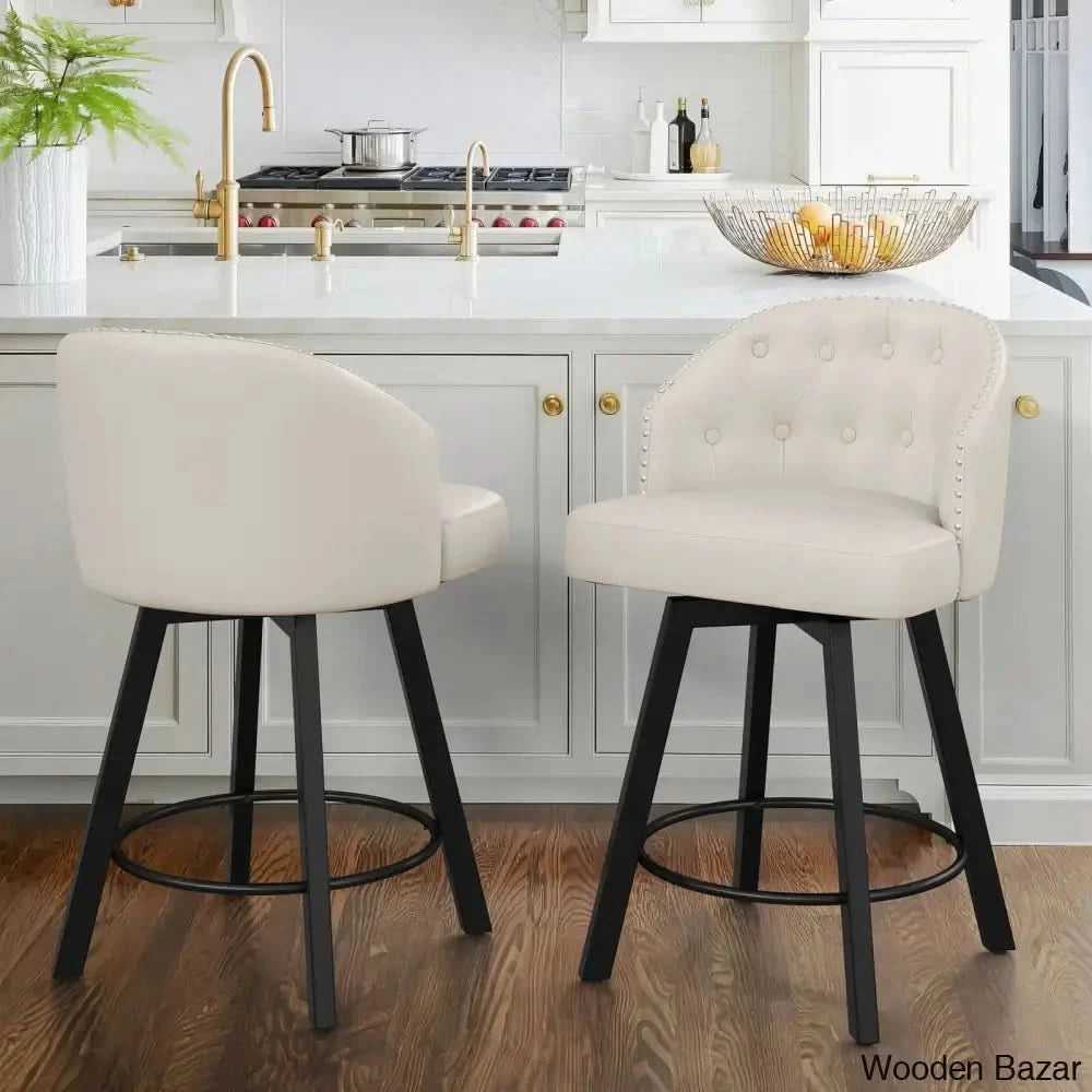 Elyanas Elegant Swivel Bar Stools – Set of with Faux Leather Upholst