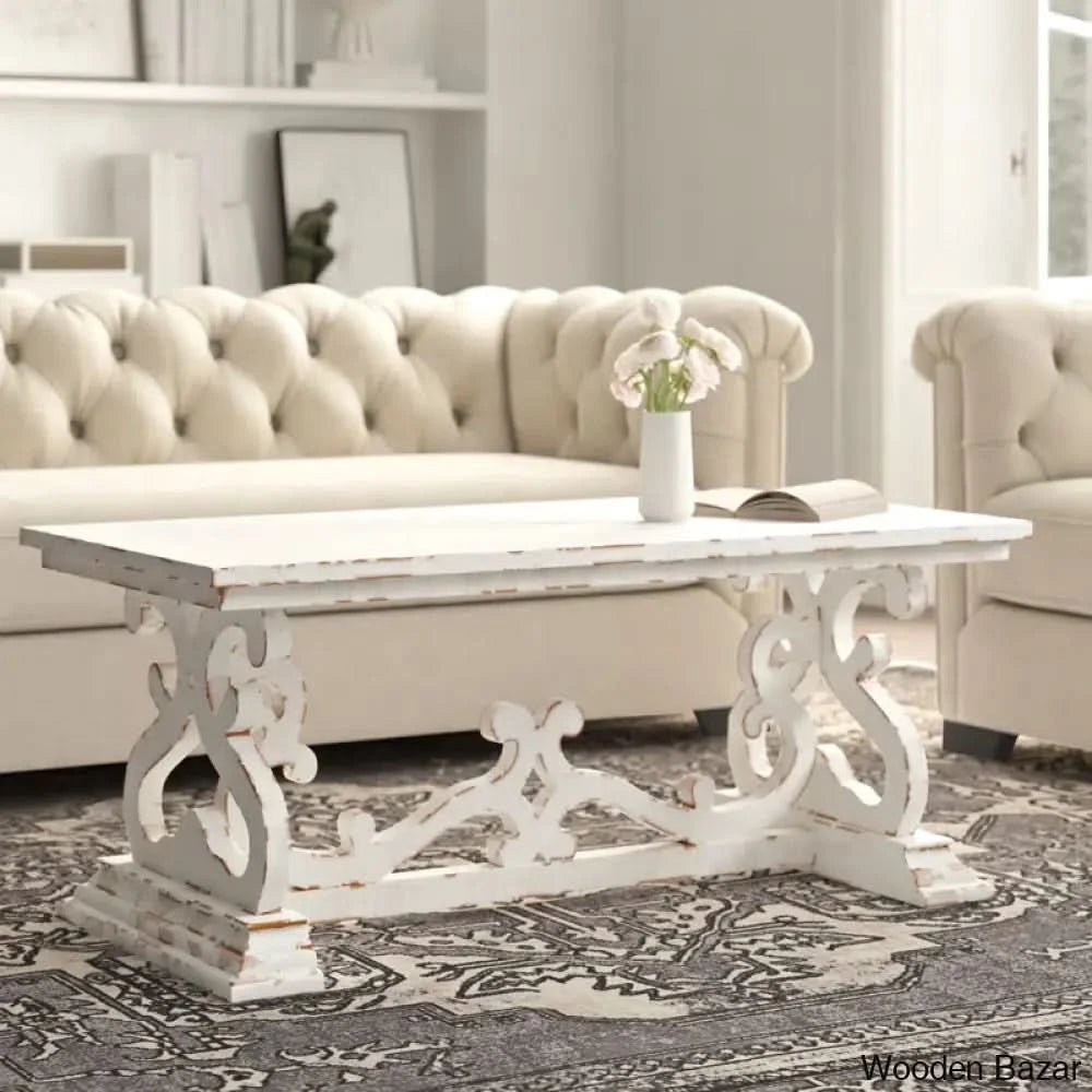 Emersync 46āā Solid Wood Distressed Scrollwork Coffee And Center Table