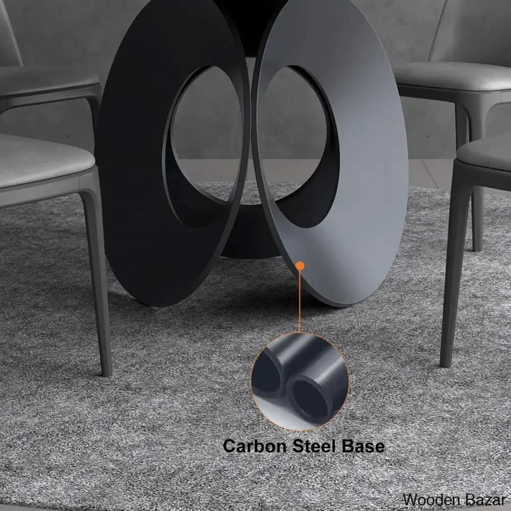 Emery Round Gray Dining Table With Stone Top And Wooden Base