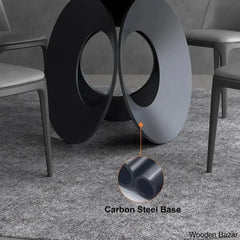 Emery Round Gray Dining Table With Stone Top And Wooden Base