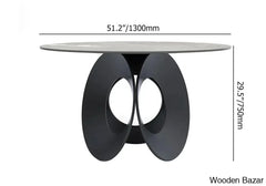 Emery Round Gray Dining Table With Stone Top And Wooden Base