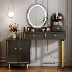Evonna Black Modern Vanity Dressing Table Makeup With Led Mirror And 2 Spacious Drawers