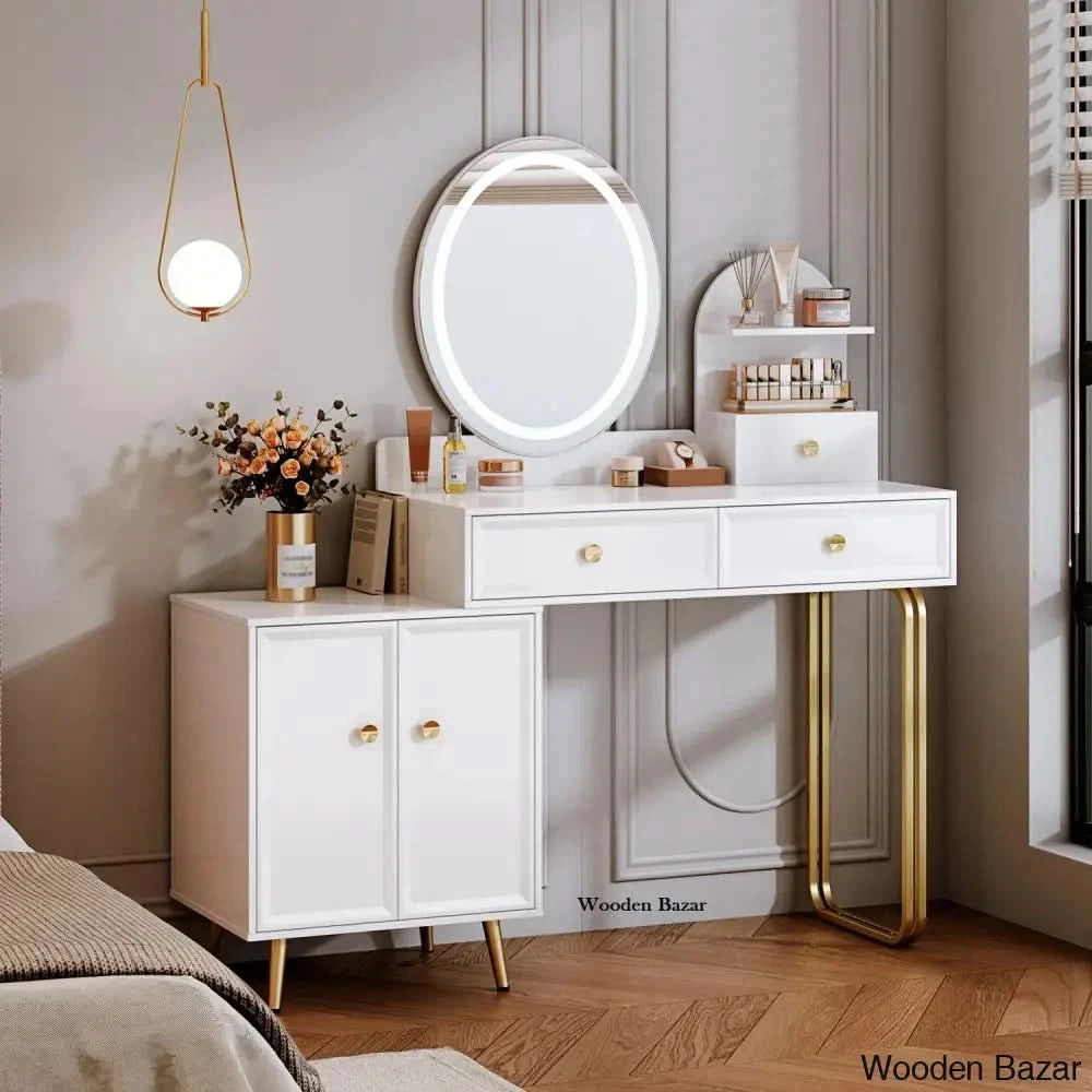 Evonna Black Modern Vanity Dressing Table Makeup With Led Mirror And 2 Spacious Drawers White