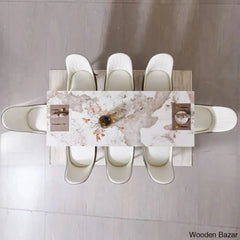 Extendable Sintered Stone Table With 8 Luxe Leather Chairs