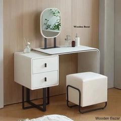 Faux Leather Chic Makeup Table And Vanity Stool Set Premium Dressing With Mirror White/Black