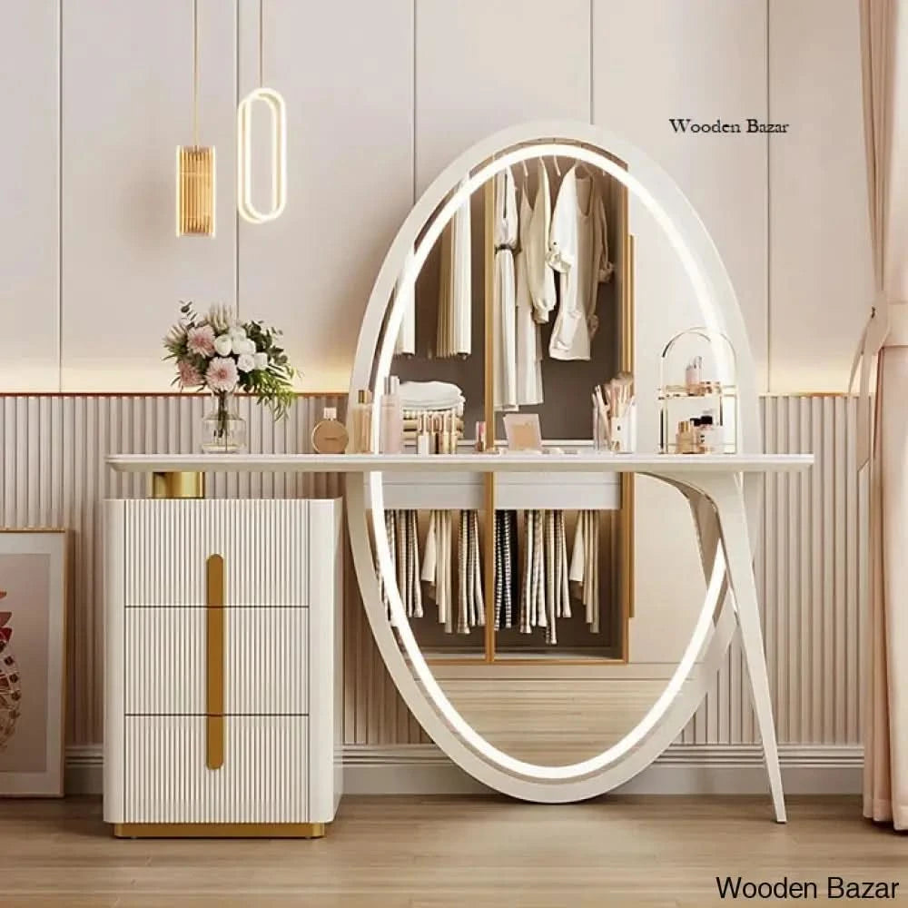 Febbas Full View Vanity Dressing Table With Lighted Mirror And Stool