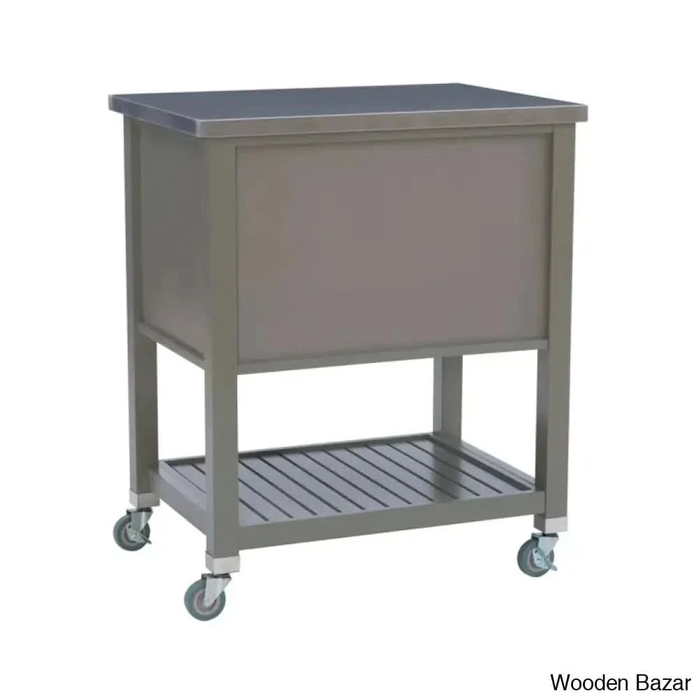 Fisnike Stainless Steel Top 2-Drawer Kitchen Trolley Cart With Storage Bins Cabinet Kitchen Island