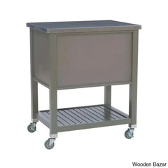 Fisnike Stainless Steel Top 2-Drawer Kitchen Trolley Cart With Storage Bins Cabinet Kitchen Island