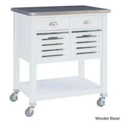 Fisnike Stainless Steel Top 2-Drawer Kitchen Trolley Cart With Storage Bins Cabinet Kitchen Island