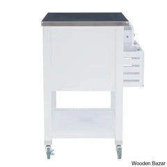Fisnike Stainless Steel Top 2-Drawer Kitchen Trolley Cart With Storage Bins Cabinet Kitchen Island