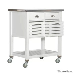 Fisnike Stainless Steel Top 2-Drawer Kitchen Trolley Cart With Storage Bins Cabinet Kitchen Island