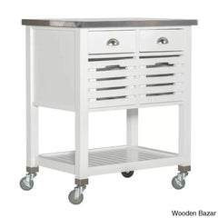 Fisnike Stainless Steel Top 2-Drawer Kitchen Trolley Cart With Storage Bins Cabinet Kitchen Island