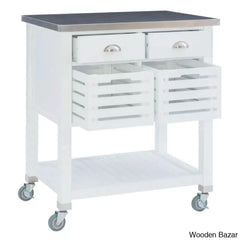 Fisnike Stainless Steel Top 2-Drawer Kitchen Trolley Cart With Storage Bins Cabinet Kitchen Island