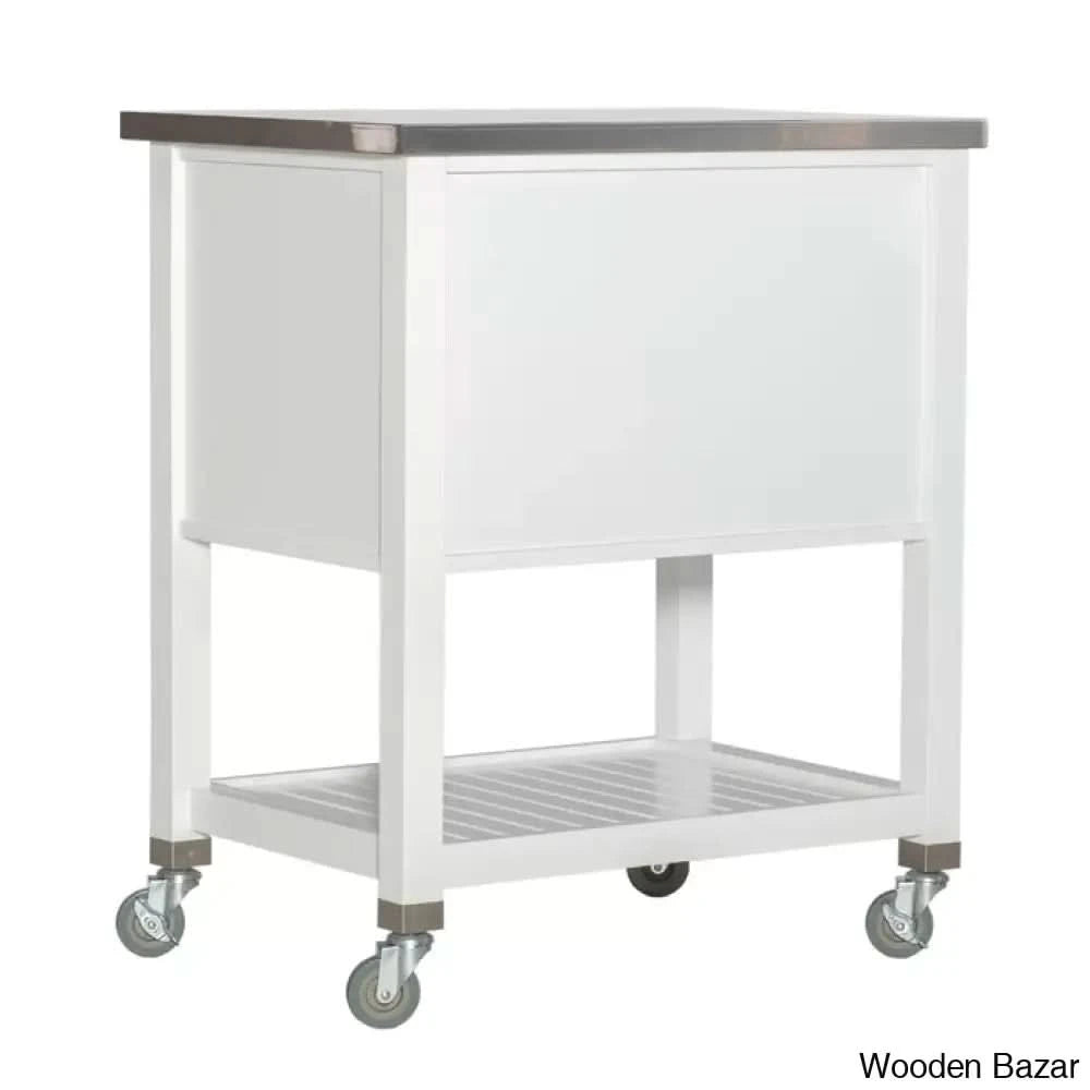 Fisnike Stainless Steel Top 2-Drawer Kitchen Trolley Cart With Storage Bins Cabinet Kitchen Island