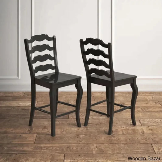 Fortvilled Swivel Solid Wood Counter And Bar Stool (Set Of 2) Black / (24.21’’ Seat Height)
