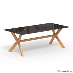 Gabriel 6 Seater Teak Wood Outdoor Dining Set With Glass Top Table With Natural Rattan Armchairs