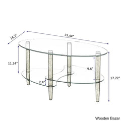 Gailannie Glass Oval Coffee And Center Table 3-Layer Cocktail Center For Living Room