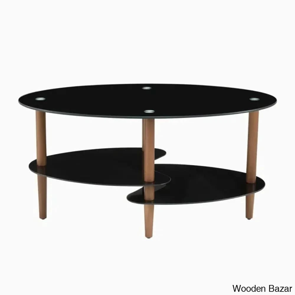 Gailannie Glass Oval Coffee And Center Table 3-Layer Cocktail Center For Living Room