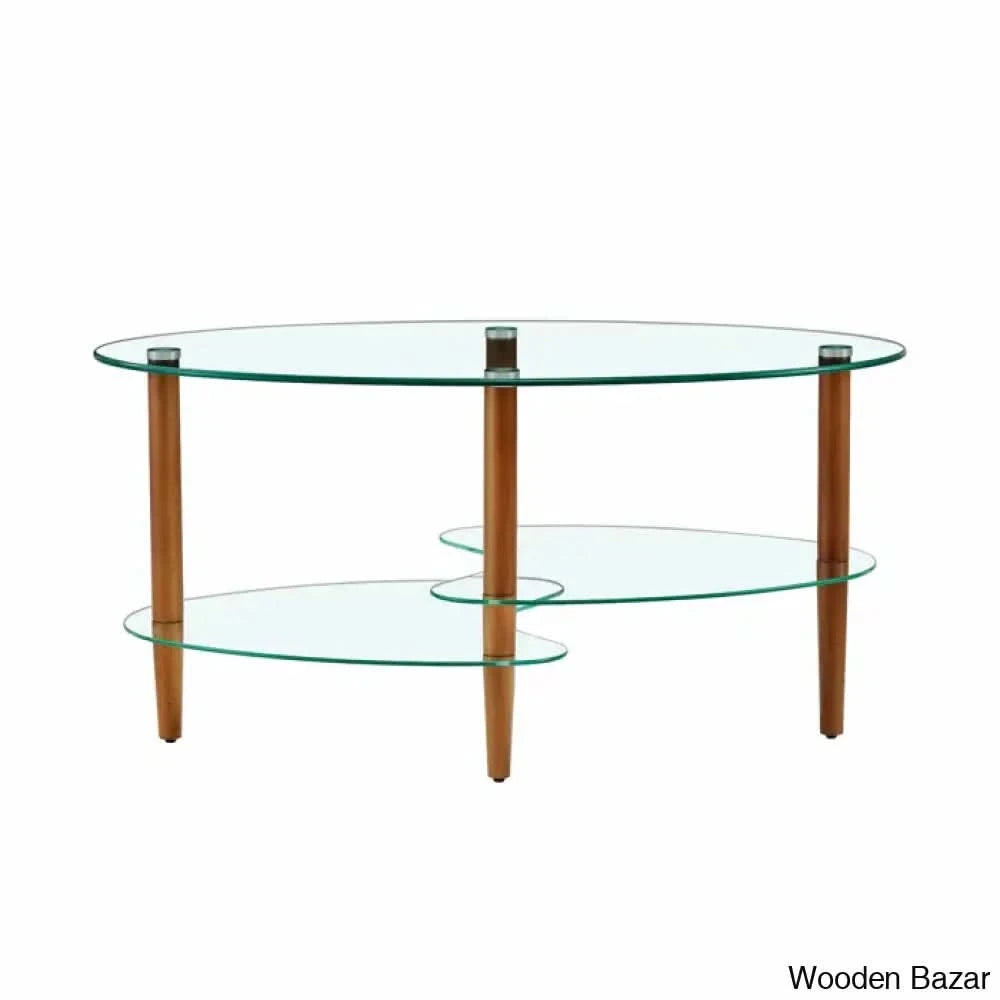 Gailannie Glass Oval Coffee And Center Table 3-Layer Cocktail Center For Living Room
