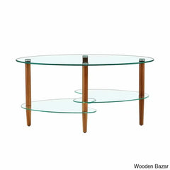 Gailannie Glass Oval Coffee And Center Table 3-Layer Cocktail Center For Living Room