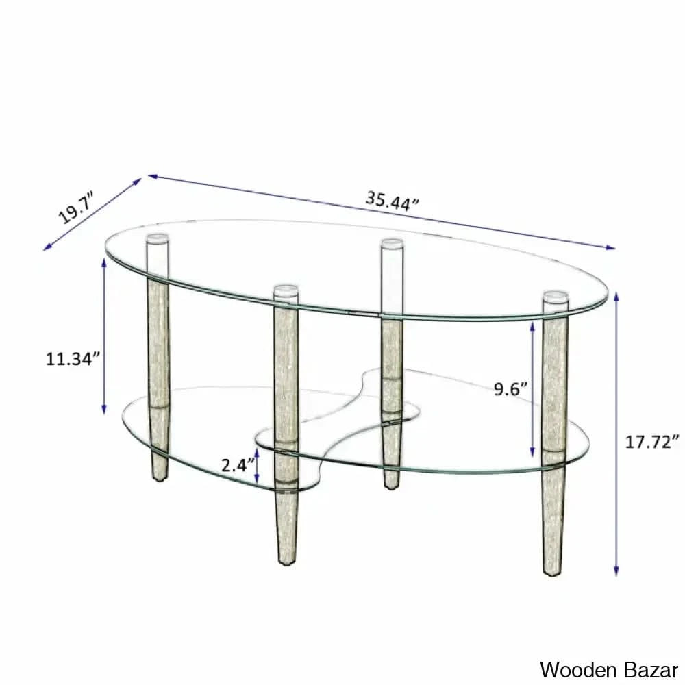 Gailannie Glass Oval Coffee And Center Table 3-Layer Cocktail Center For Living Room
