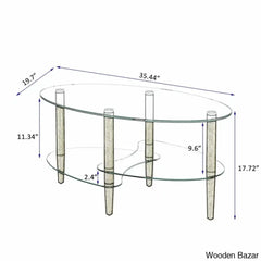 Gailannie Glass Oval Coffee And Center Table 3-Layer Cocktail Center For Living Room