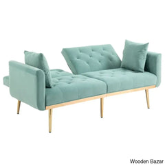 Garcia Light Teal Velvet Accent Sofa With Gold Legs - Wooden Bazar