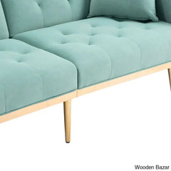 Garcia Light Teal Velvet Accent Sofa With Gold Legs - Wooden Bazar