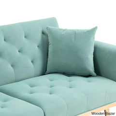 Garcia Light Teal Velvet Accent Sofa With Gold Legs - Wooden Bazar