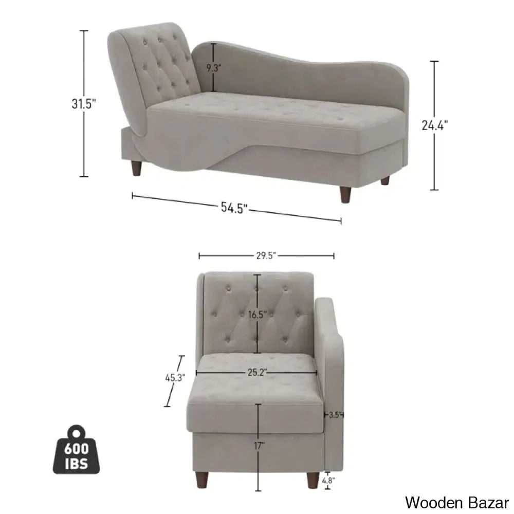 Garrison Velvet Upholstered Chaise Lounge - Wooden Bazar