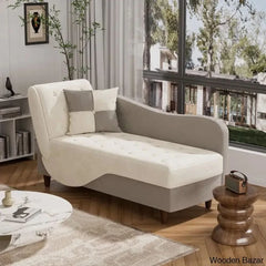 Garrison Velvet Upholstered Chaise Lounge - Wooden Bazar Beige/Gray
