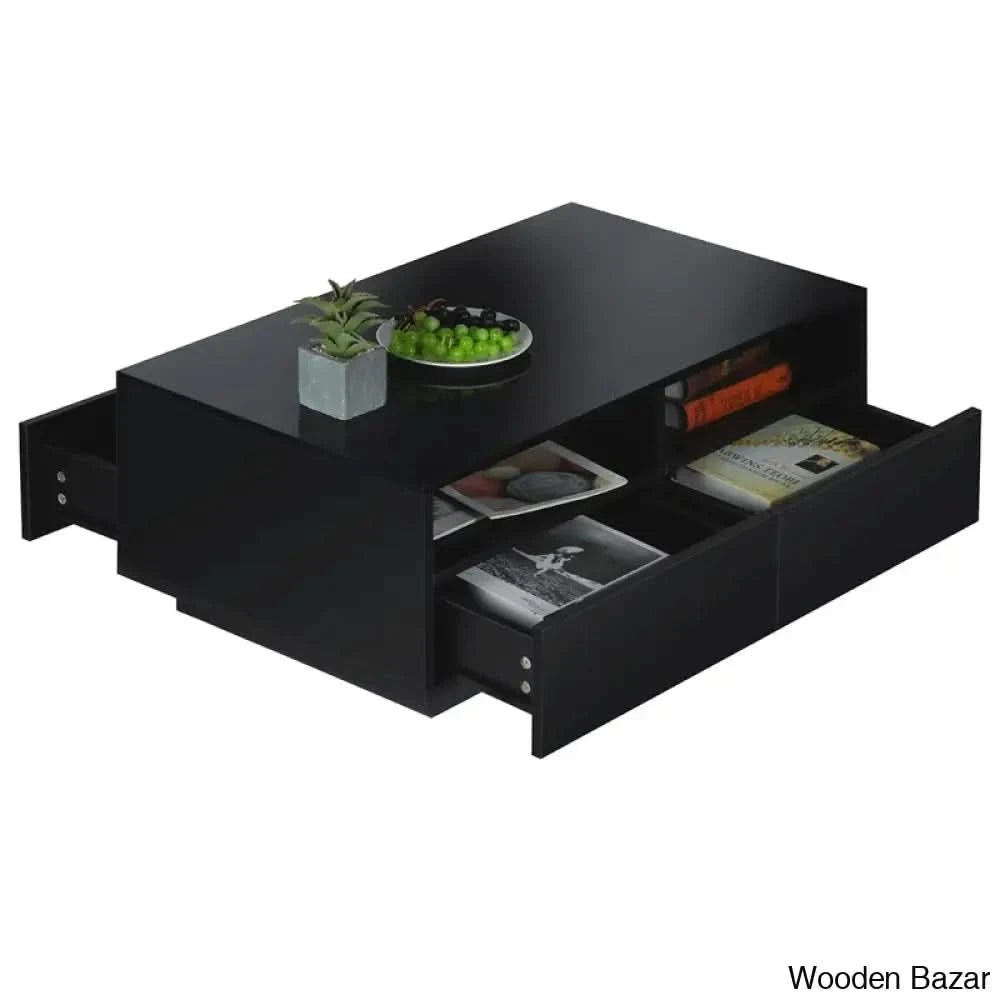 Gastelumi Led Coffee And Center Table With Colorful Rgb Lights & 4 Drawers