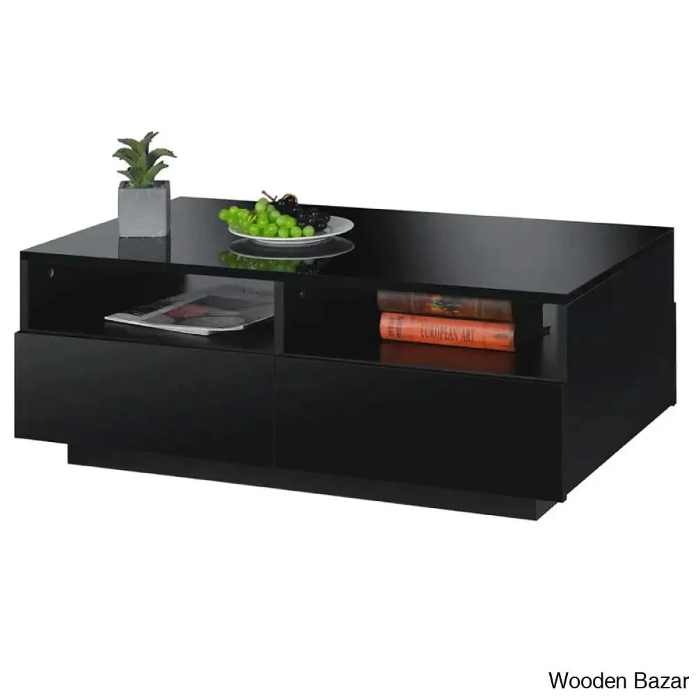 Gastelumi Led Coffee And Center Table With Colorful Rgb Lights & 4 Drawers