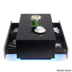 Gastelumi Led Coffee And Center Table With Colorful Rgb Lights & 4 Drawers