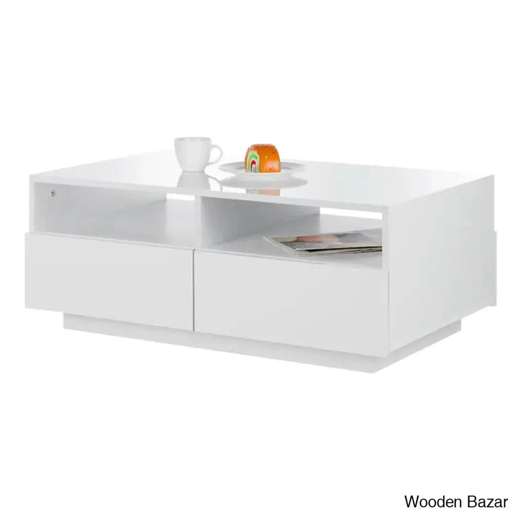 Gastelumi Led Coffee And Center Table With Colorful Rgb Lights & 4 Drawers