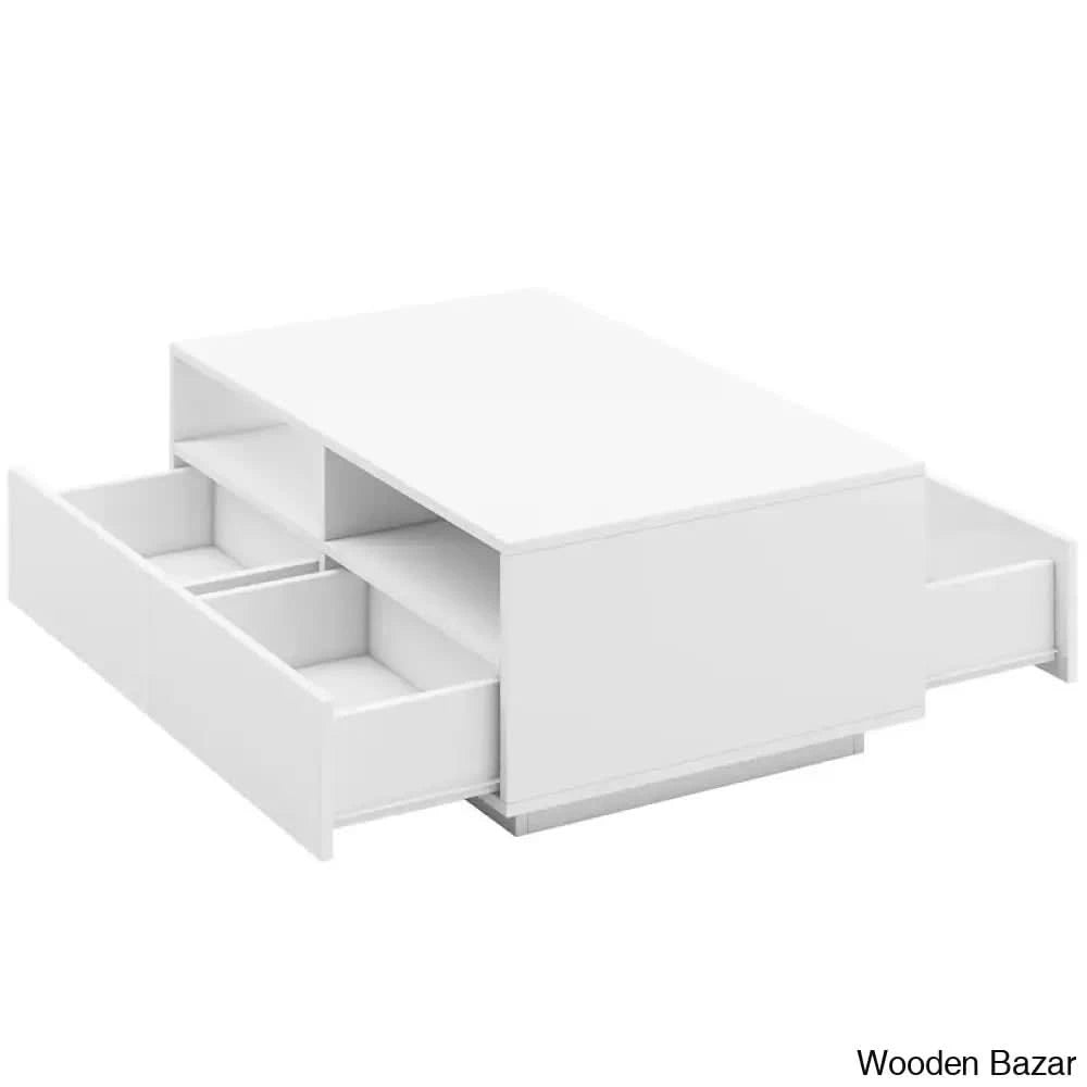 Gastelumi Led Coffee And Center Table With Colorful Rgb Lights & 4 Drawers