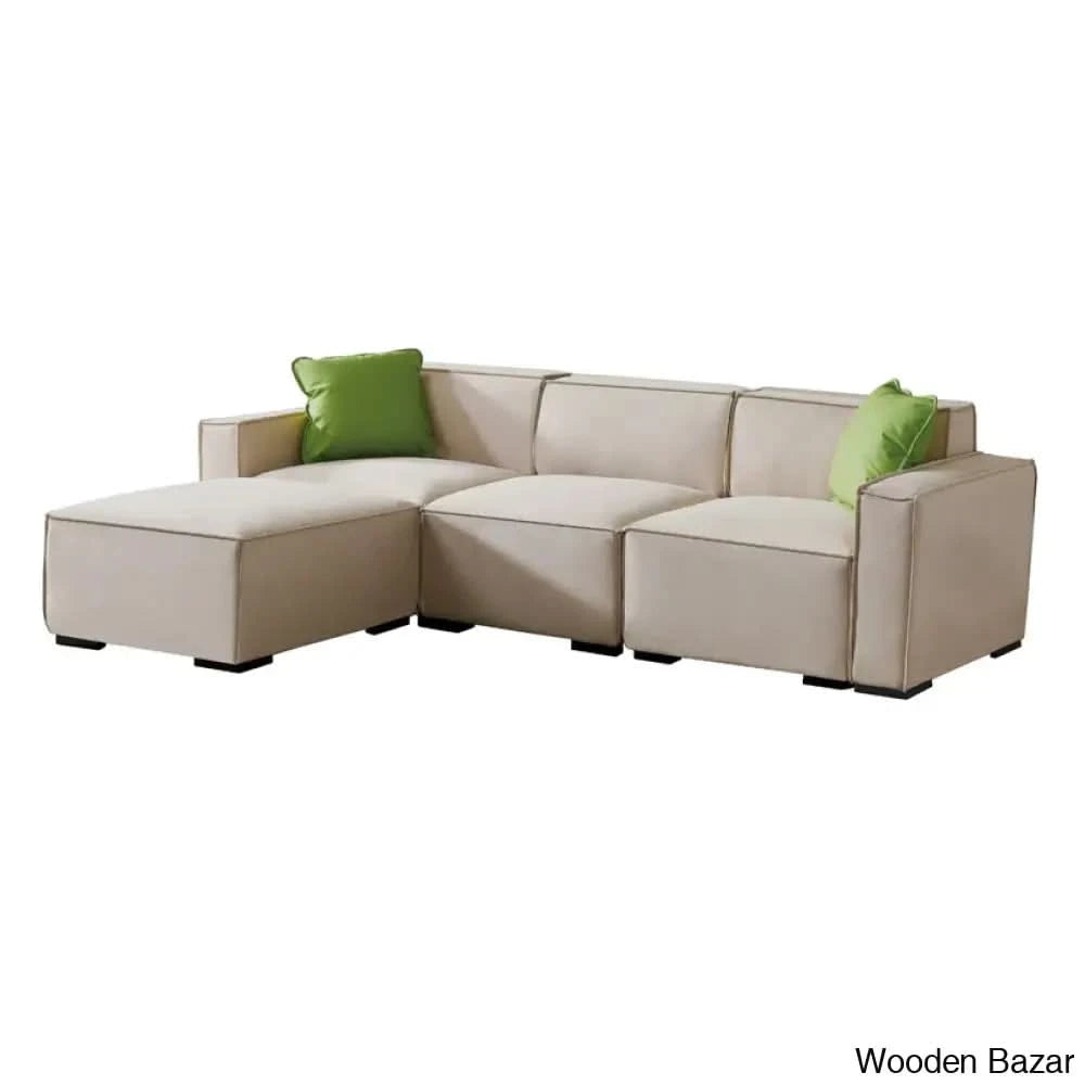 Gelbro Modular L-Shaped Sofa With Convertible Ottoman Chaise In Beige Color