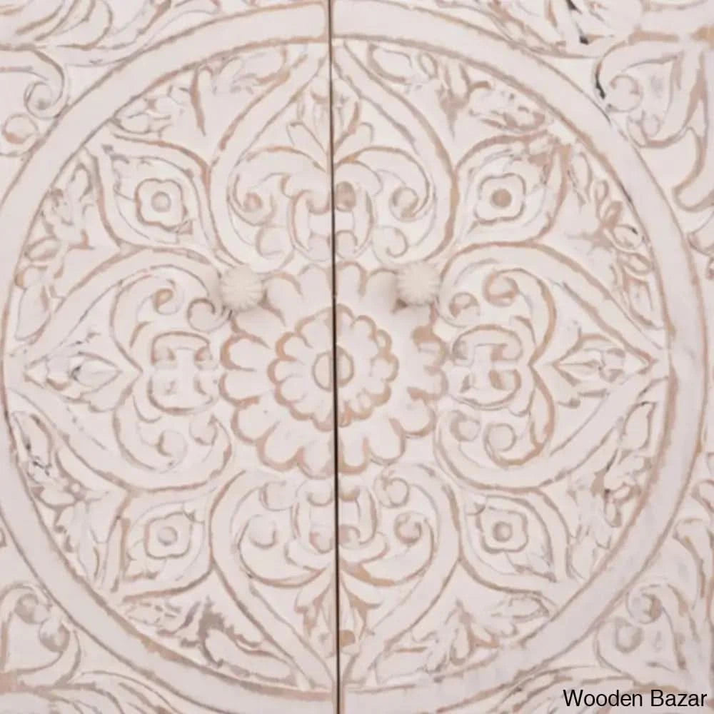 Gene Distress White Mango Wood Cabinet - Wooden Bazar