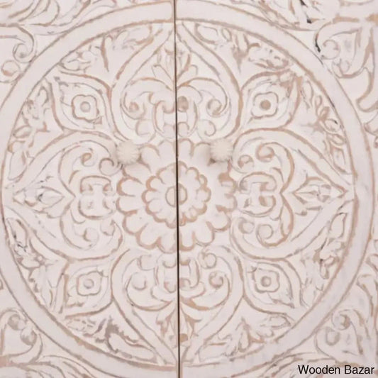 Gene Distress White Mango Wood Cabinet - Wooden Bazar