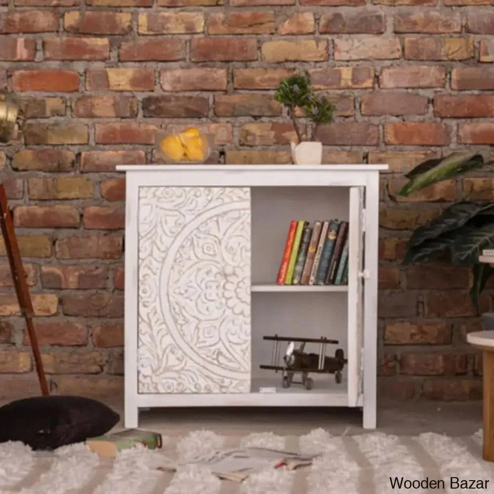 Gene Distress White Mango Wood Cabinet - Wooden Bazar
