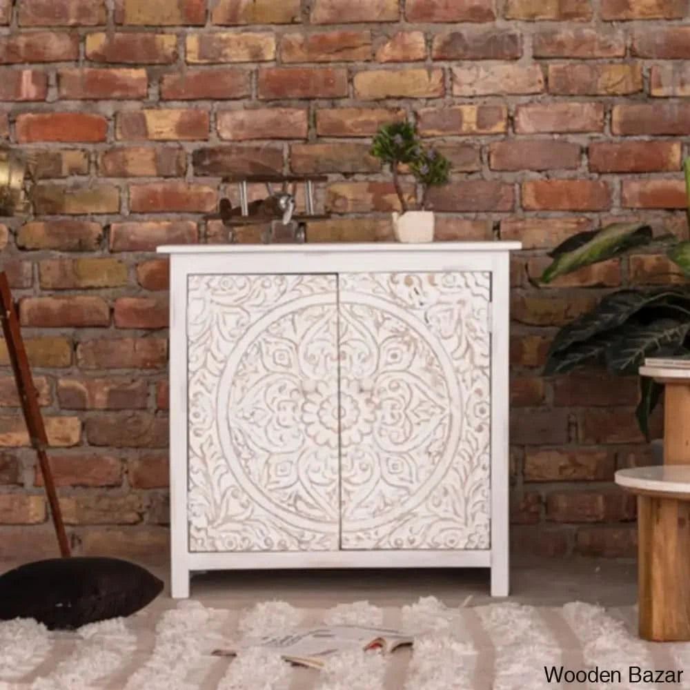 Gene Distress White Mango Wood Cabinet - Wooden Bazar