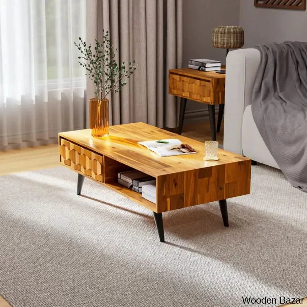 Georgina Solid Wood 4 Legs Coffee And Center Table With Storage