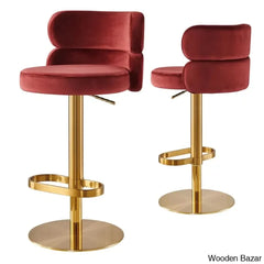 Giacamoy Adjustable Height Swivel Velvet Counter And Bar Stool In Stainless Steel - Modern Design