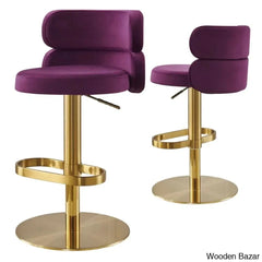 Giacamoy Adjustable Height Swivel Velvet Counter And Bar Stool In Stainless Steel - Modern Design