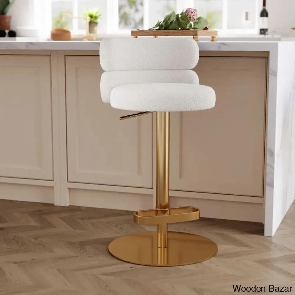 Giacamoy Adjustable Height Swivel Velvet Counter And Bar Stool In Stainless Steel - Modern Design