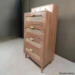 Gilda Elevated Lifestyle Solid Wood Rattan Cane 4 Chest Of Drawers