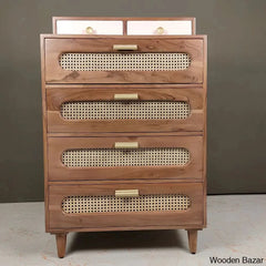 Gilda Elevated Lifestyle Solid Wood Rattan Cane 4 Chest Of Drawers