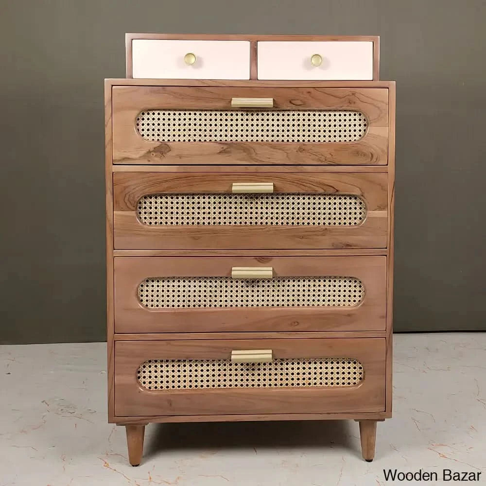 Gilda Elevated Lifestyle Solid Wood Rattan Cane 4 Chest Of Drawers