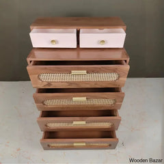 Gilda Elevated Lifestyle Solid Wood Rattan Cane 4 Chest Of Drawers