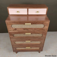 Gilda Elevated Lifestyle Solid Wood Rattan Cane 4 Chest Of Drawers